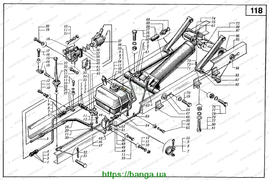 Установка опрокидывающего механизма с одним цилиндром КРАЗ-6510