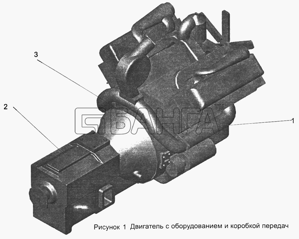 АМАЗ МАЗ-103 Схема Двигатель с оборудованием и коробкой banga.ua