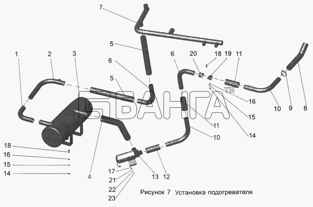 АМАЗ МАЗ-103 Схема Установка подогревателя 103-1000022-9 banga.ua