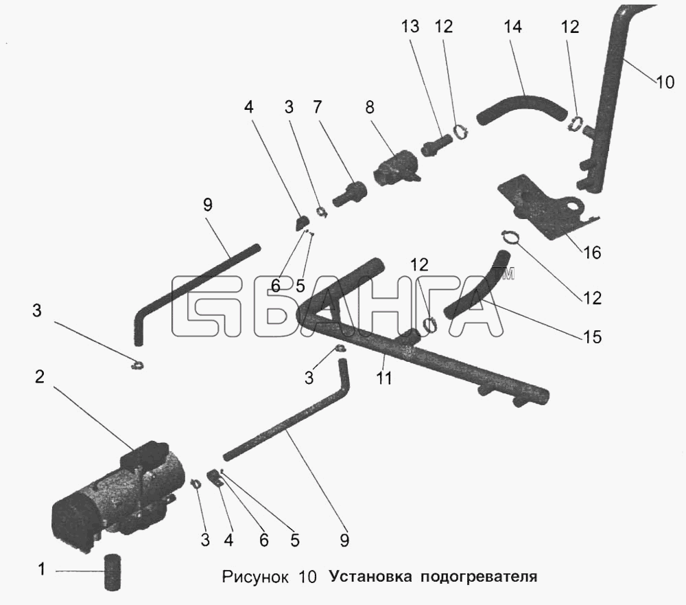 АМАЗ МАЗ-103 Схема Установка подогревателя 103-1000022-41-12 banga.ua