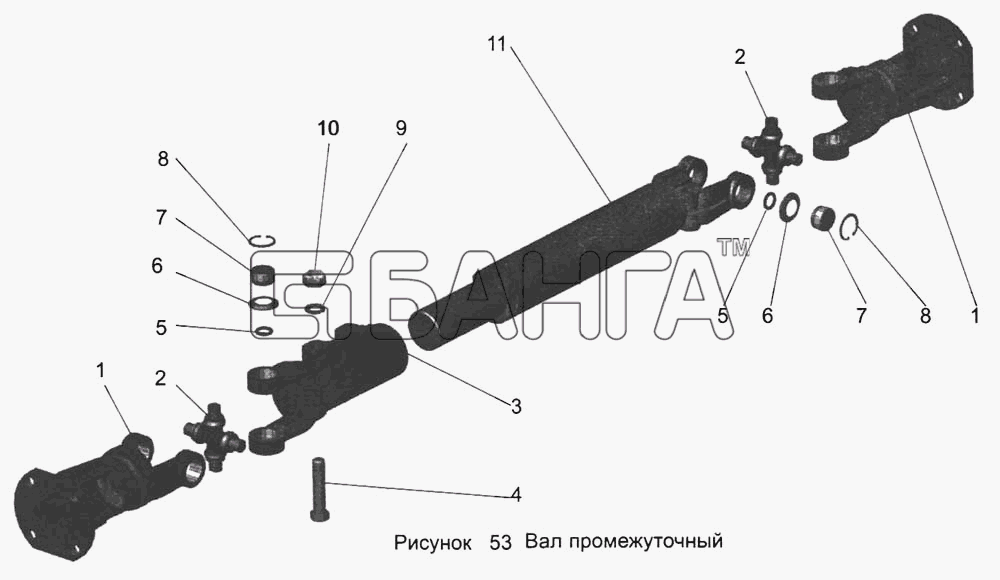 АМАЗ МАЗ-103 Схема Вал промежуточный 105-1703016-90-56 banga.ua