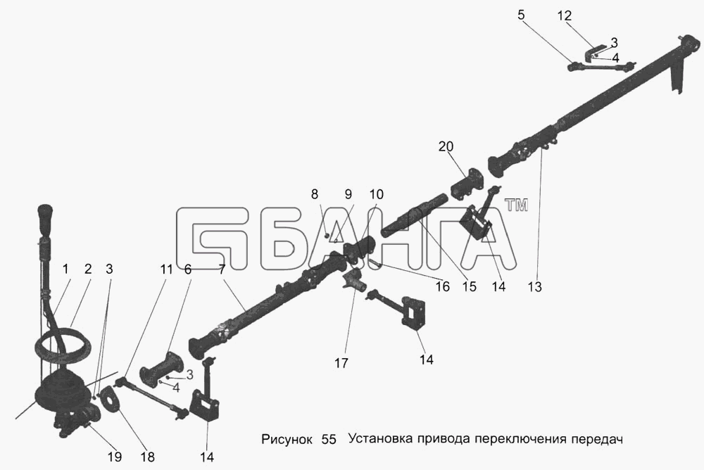 АМАЗ МАЗ-103 Схема Установка привода переключения передач banga.ua
