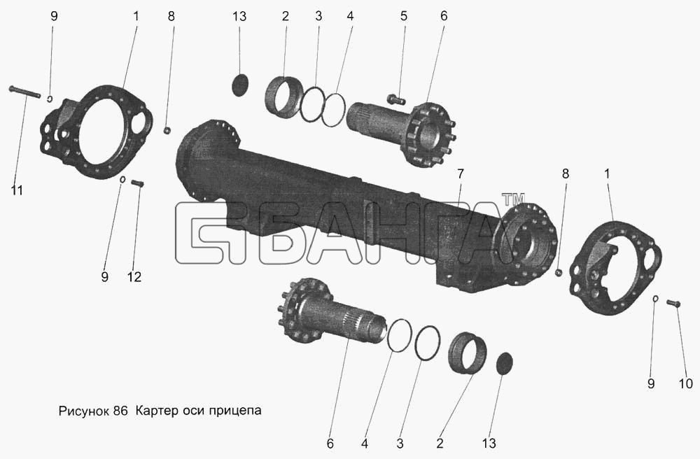 АМАЗ МАЗ-103 Схема Картер оси прицепа 105-2410010-86 banga.ua