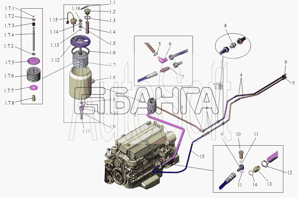 АМАЗ МАЗ-203 Схема Установка насоса и трубопроводов рулевого banga.ua