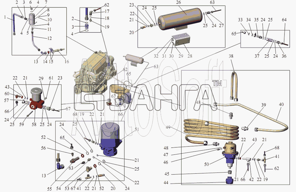 АМАЗ МАЗ-203 Схема Блок подготовки сжатого воздуха-48 banga.ua