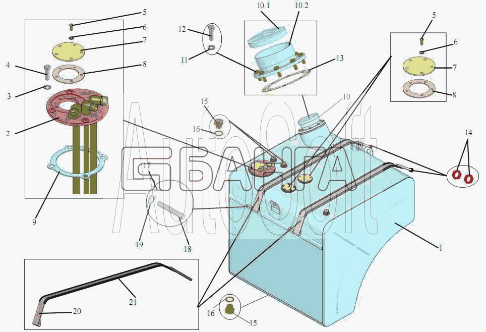 АМАЗ МАЗ-203 Схема Топливный бак. Крепление топливного бака-19