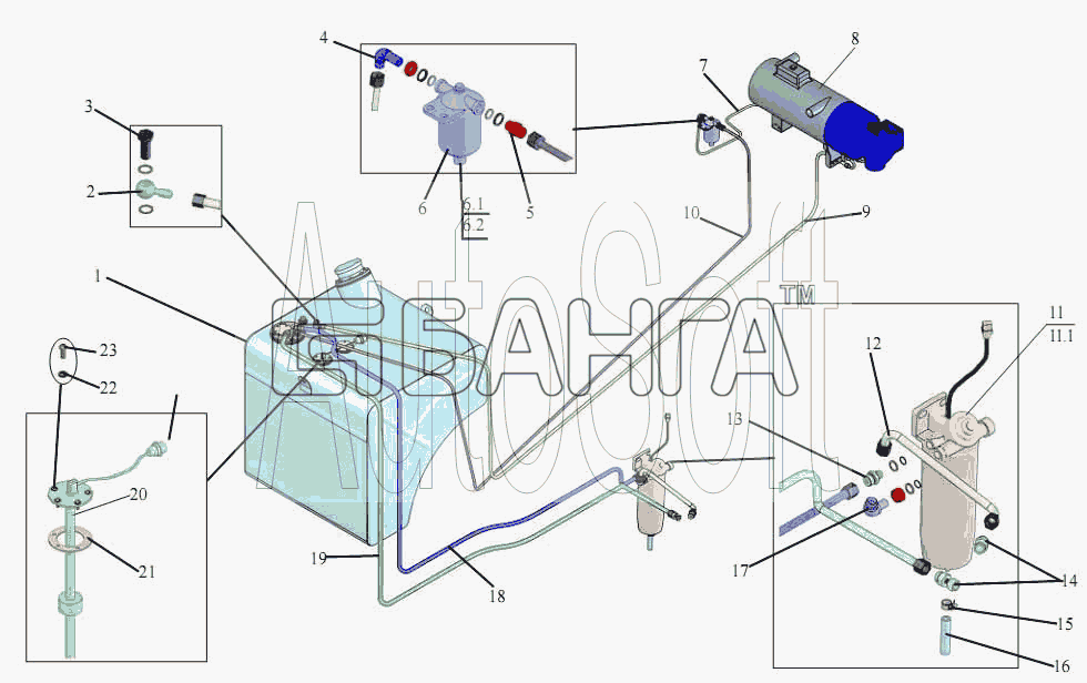 АМАЗ МАЗ-203 Схема Установка топливопроводов-20 banga.ua