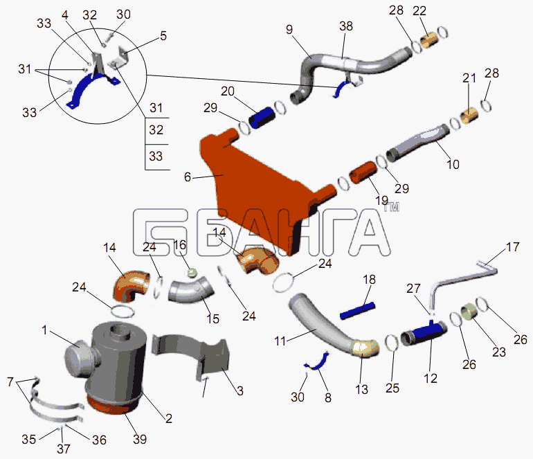 АМАЗ МАЗ-256 (вариант) Схема Установка системы питания двигателя