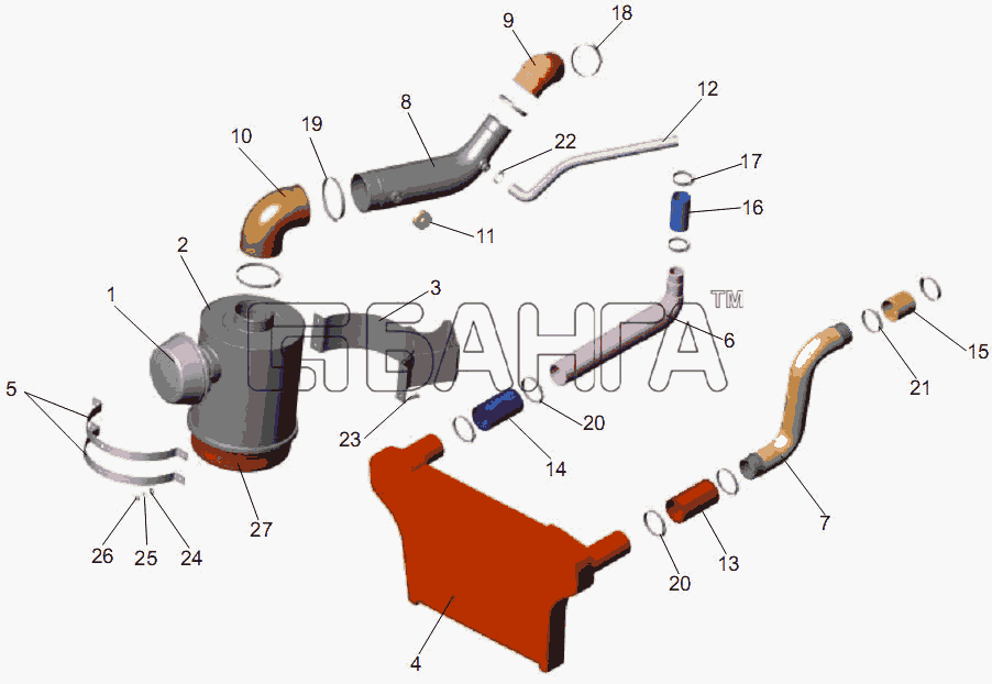 АМАЗ МАЗ-256 (вариант) Схема Установка системы питания двигателя