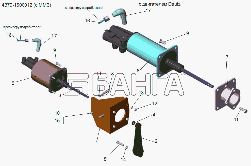 АМАЗ МАЗ-256 (вариант) Схема Установка ПГУ привода сцепления-74