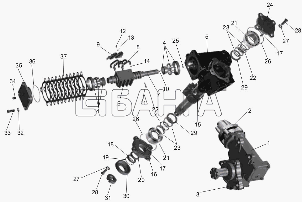 АМАЗ МАЗ-256 (вариант) Схема Механизм рулевой с распределителем-106