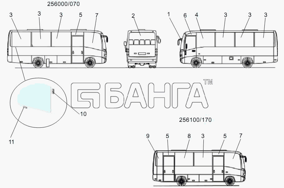 АМАЗ МАЗ-256 (вариант) Схема Установка стекол-6 banga.ua