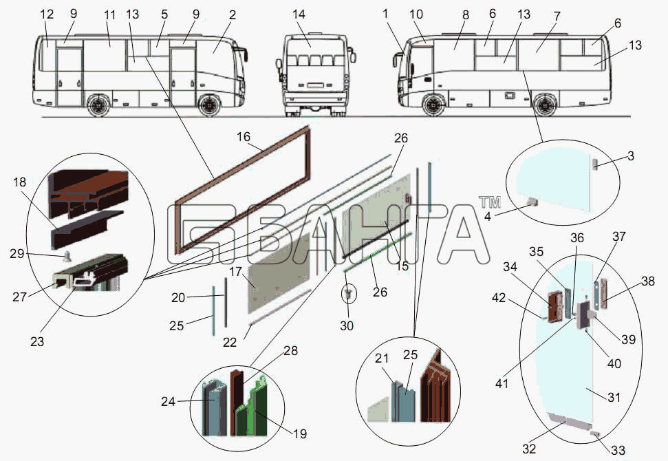 АМАЗ МАЗ-256 (вариант) Схема Установка стекол-7 banga.ua