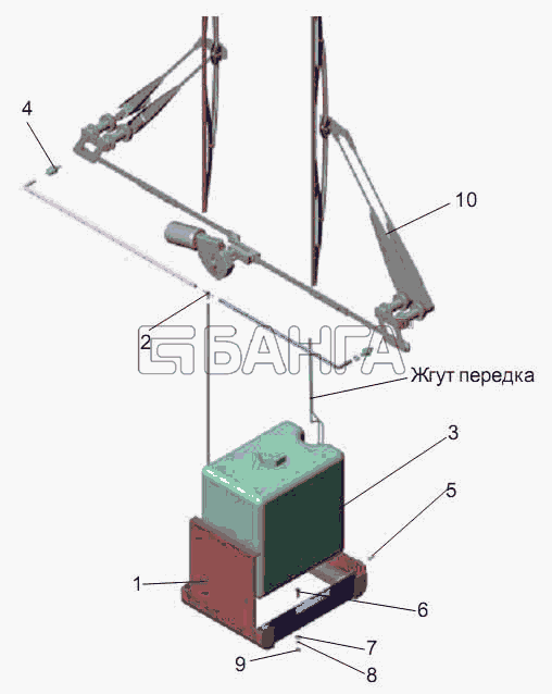 АМАЗ МАЗ-256 (вариант) Схема Установка стеклоомывателя-8 banga.ua