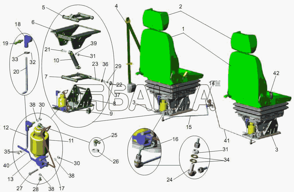АМАЗ МАЗ-256 (вариант) Схема Установка и пневмопитание сидений-26