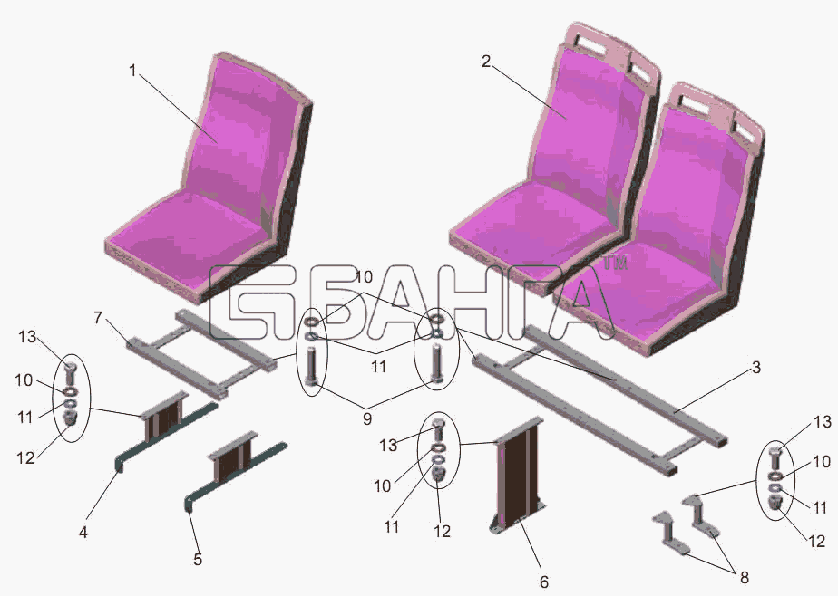 АМАЗ МАЗ-256 (вариант) Схема Одноместное сиденье двухместное