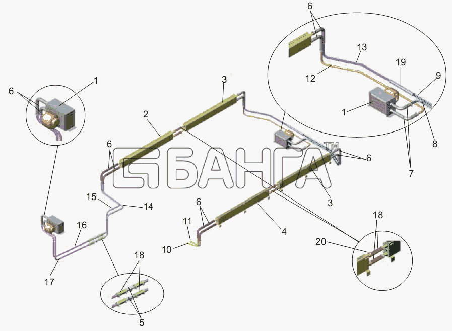 АМАЗ МАЗ-256 (вариант) Схема Установка системы отопления в салоне-38