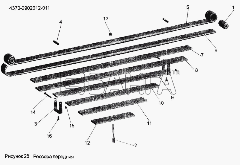 АМАЗ МАЗ-256 Схема Рессора передняя 4370-2902012-011-94 banga.ua