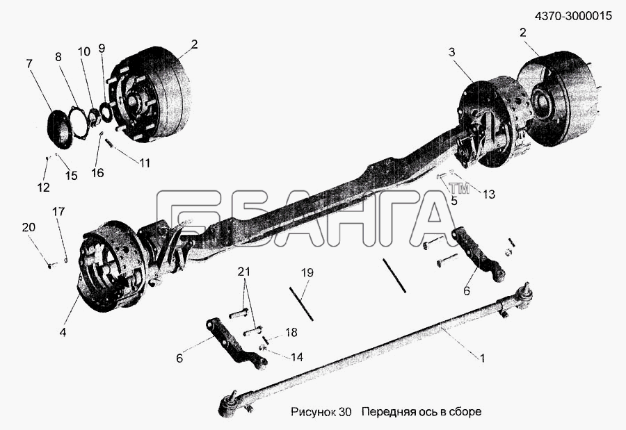 АМАЗ МАЗ-256 Схема Передняя ось в сборе 4370-3000015-97 banga.ua