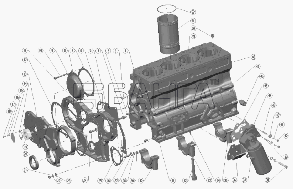 BAW Двигатель BAW-1044 E2 Схема Cylinder Block Assembly (I)-3 banga.ua