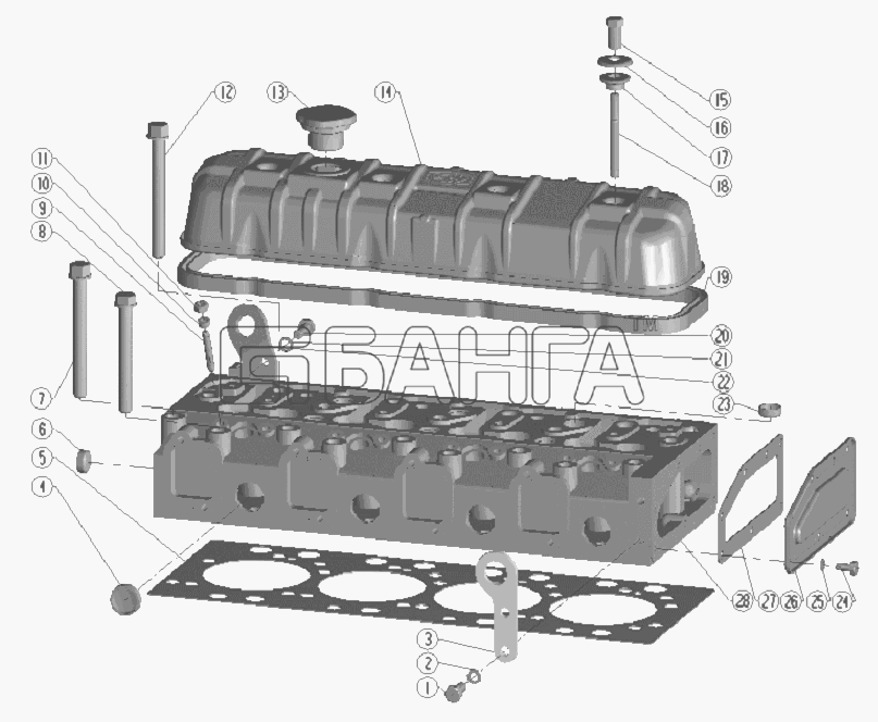 BAW Двигатель BAW-1044 E2 Схема Cylinder Head Assembly-5 banga.ua
