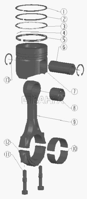 BAW Двигатель BAW-1044 E2 Схема Piston and Connecting Rod Assembly-6