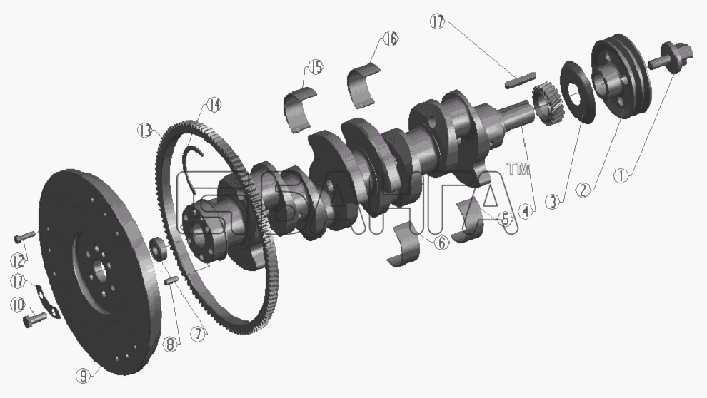 BAW Двигатель BAW-1044 E2 Схема Crankshaft and Flywheel Assembly-7