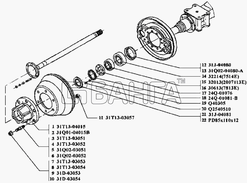 BAW Трансмиссия BJ 1044 1065 Схема Ступицы задних колес (3104)-21