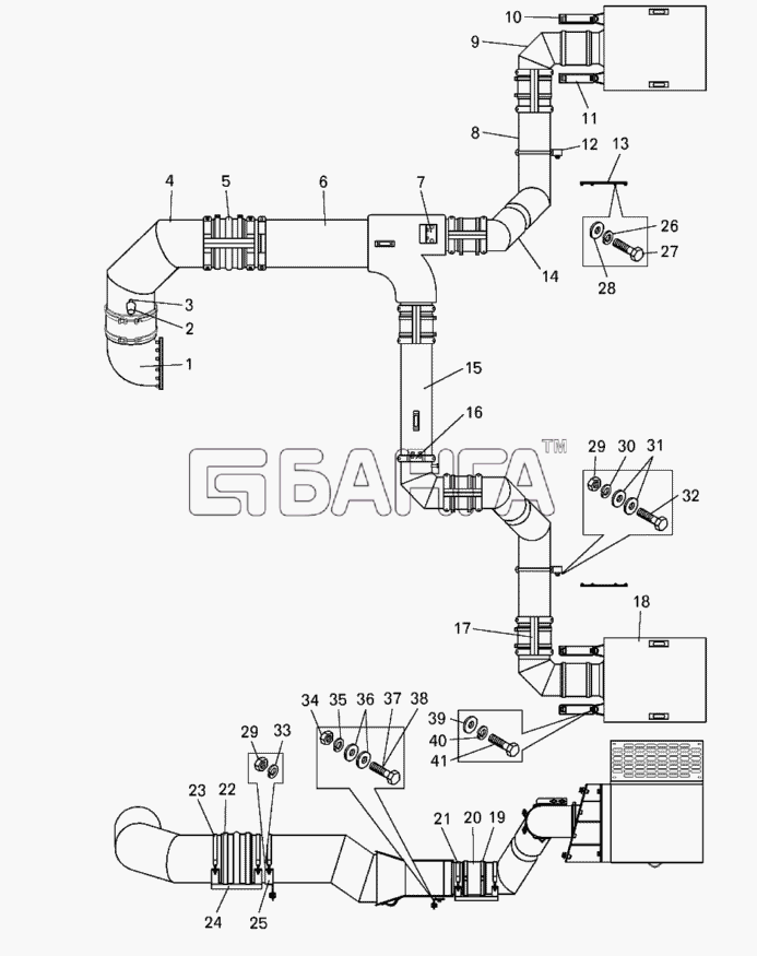 БелАЗ БелАЗ-7513 Схема Установка воздушных фильтров двигателя на