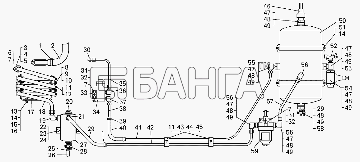 БелАЗ БелАЗ-7513 Схема Монтаж трубопроводов компрессора на banga.ua