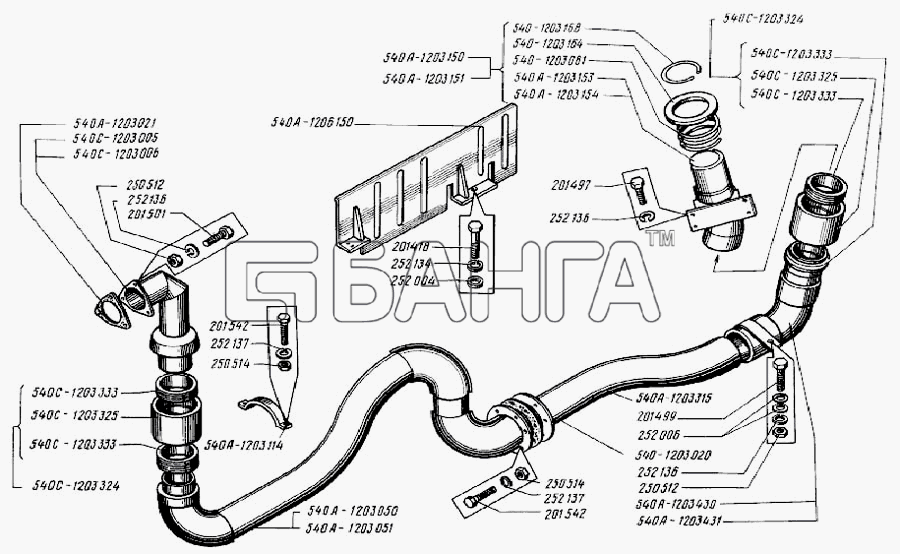 БелАЗ Общий (см. мод-ции) Схема Трубопроводы системы выпуска