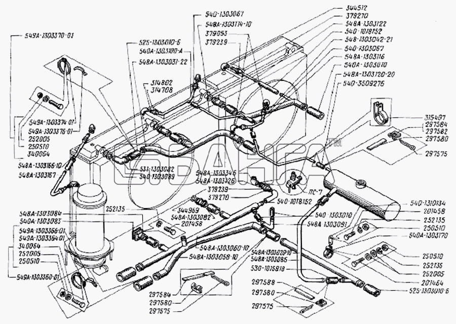 БелАЗ Общий (см. мод-ции) Схема Трубопроводы системы охлаждения-67