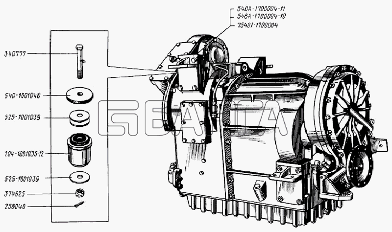 БелАЗ БелАЗ-75401 Схема Установка гидромеханической передачи-54
