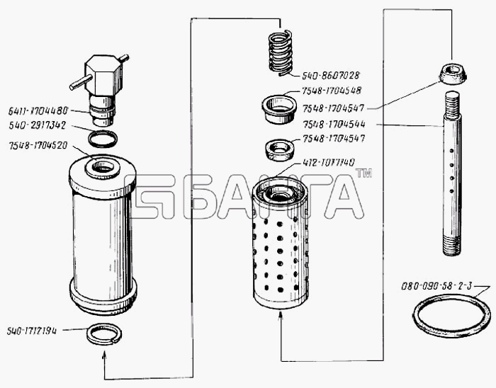 БелАЗ Общий (см. мод-ции) Схема Фильтр тонкой очистки масла-94