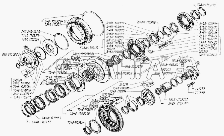 БелАЗ Общий (см. мод-ции) Схема Гидротрансформатор пятиступенчатой