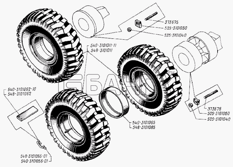 БелАЗ Общий (см. мод-ции) Схема Колеса и детали их крепления-150