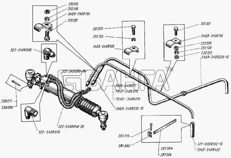 БелАЗ Общий (см. мод-ции) Схема Трубопроводы рулевого управления-161