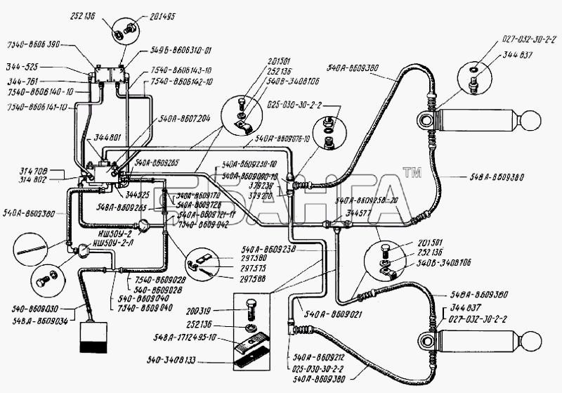 БелАЗ Общий (см. мод-ции) Схема Трубопроводы опрокидывающего