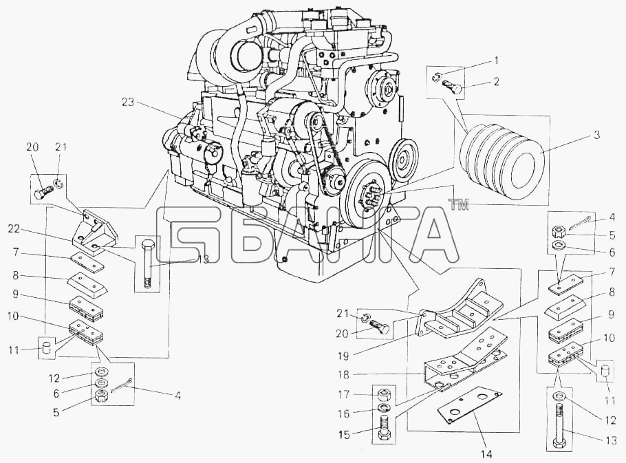 БелАЗ БелАЗ-7547 Схема Установка двигателя КТА 19-С на самосвале
