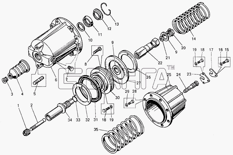 БелАЗ БелАЗ-7547 Схема Цилиндр стояночной тормозной системы banga.ua