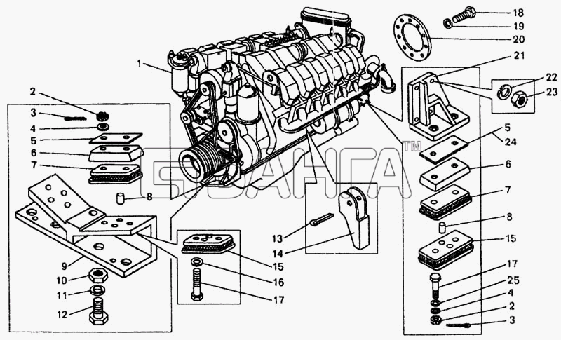 БелАЗ БелАЗ-7548А Схема Установка двигателя на самосвале banga.ua