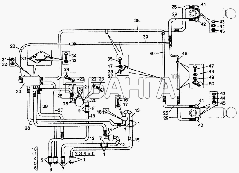 БелАЗ БелАЗ-7548А Схема Трубопроводы опрокидывающего механизма