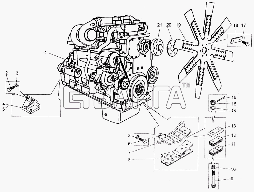 БелАЗ БелАЗ-7555A Схема Двигатель с кронштейнами-3 banga.ua
