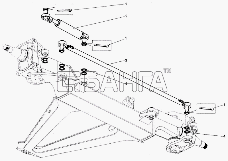БелАЗ БелАЗ-7555A Схема Установка цилиндров поворота и поперечной