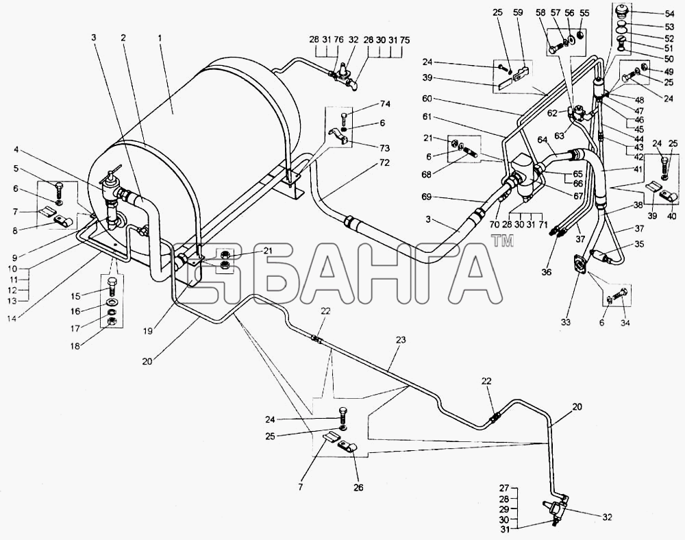 БелАЗ БелАЗ-7555A Схема Установка системы пневмостартерного пуска