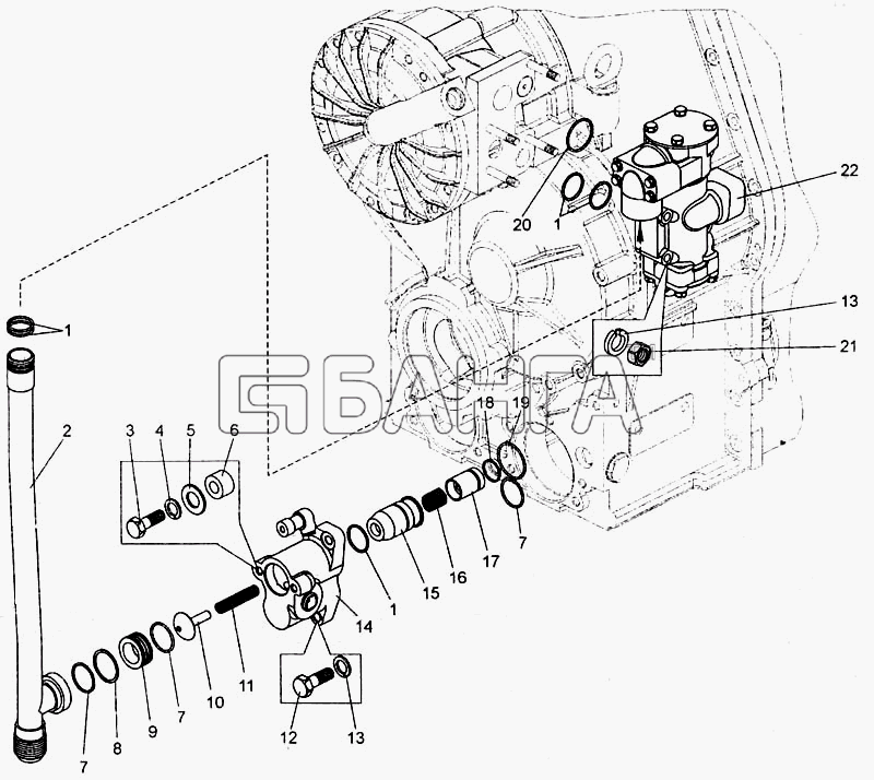 БелАЗ БелАЗ-7555A Схема Установка подпорного клапана и механизма