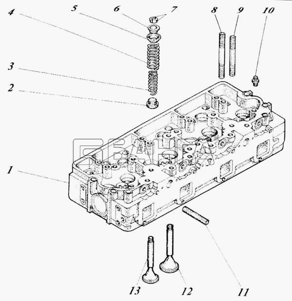 Алтайдизель Д-442 Схема Головка цилиндров с клапанами 440-06с9-10-38