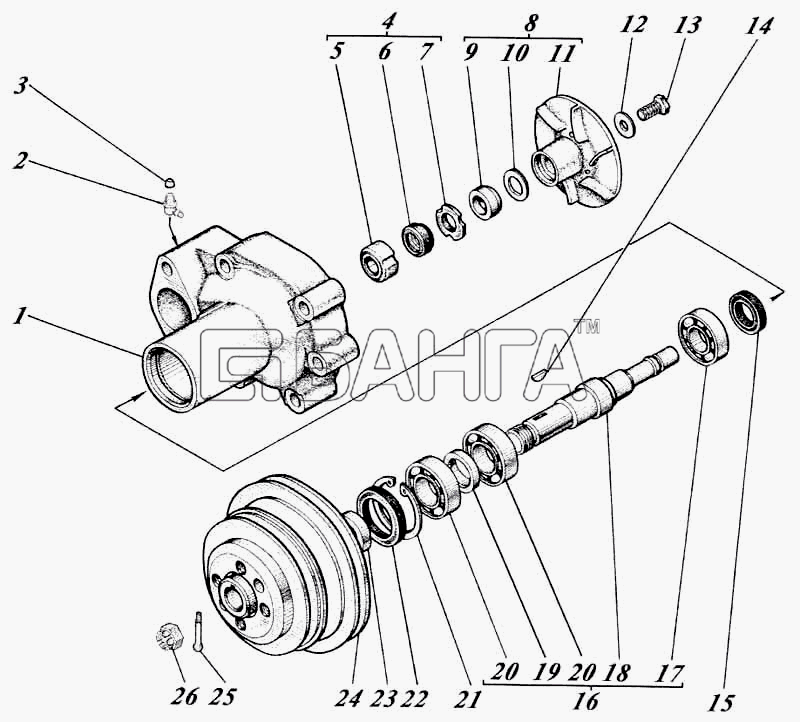 Алтайдизель Д-442 Схема Насос водяной 442-13с3-2Г-107 banga.ua