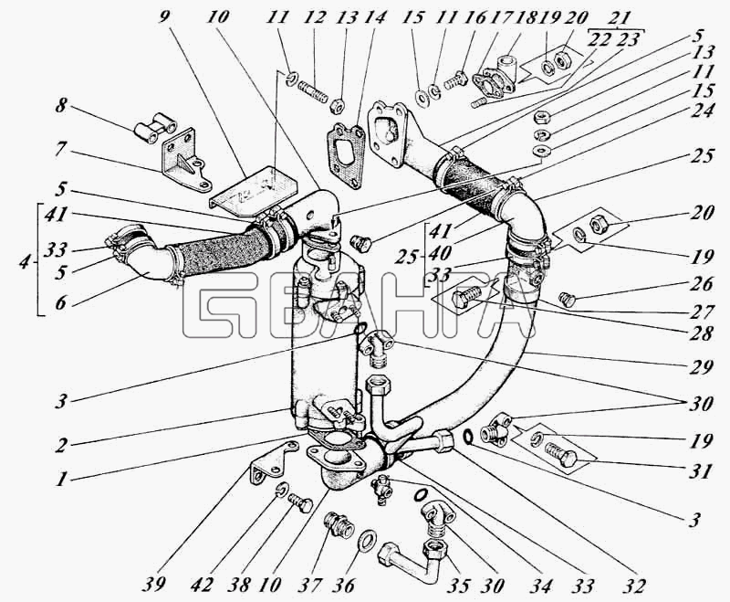 Алтайдизель Д-442И Схема Жидкостно-масляный теплообменник с трубами