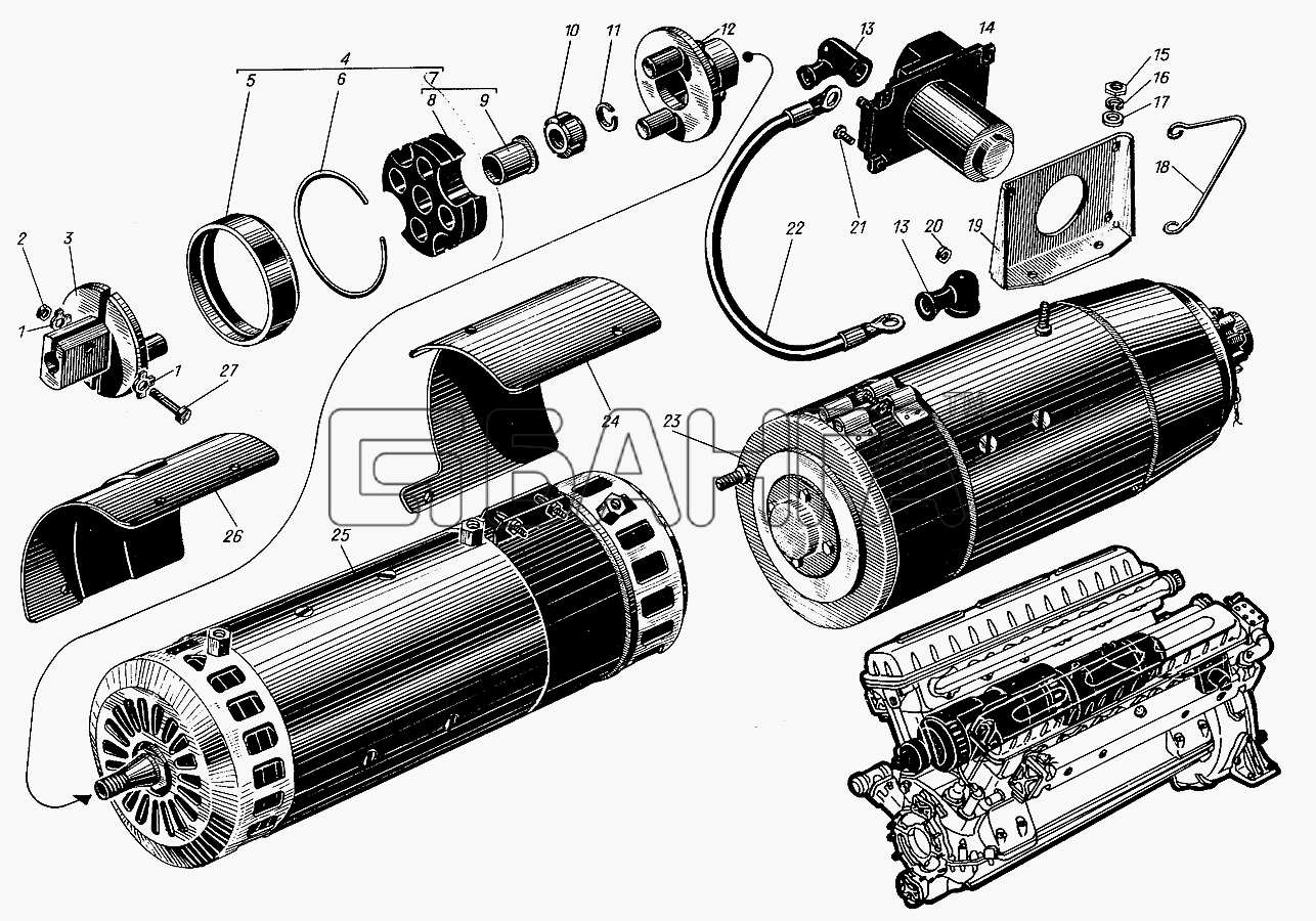 Барнаултрансмаш Дизели Д12С1 Схема Стартер контактор генератор и муфта